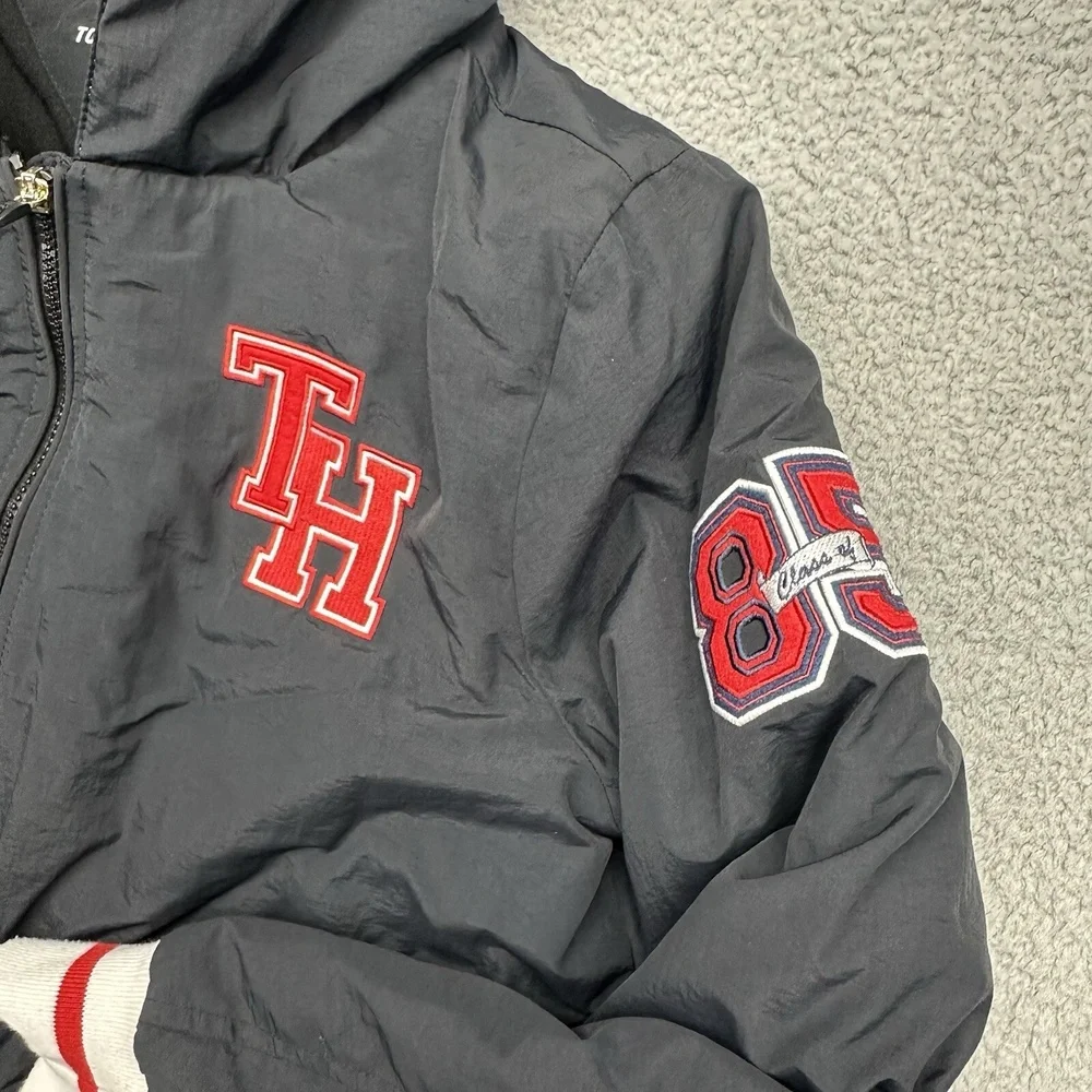 Tommy Hilfiger Sport TP94476J Women's Large Black Varsity TH Patch Hoodie Jacket